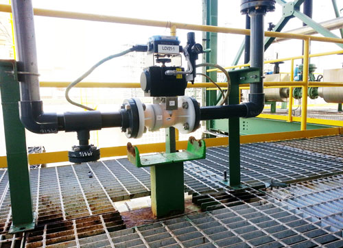V-orifice flow control valve installed in a chlor-alkali plant in India